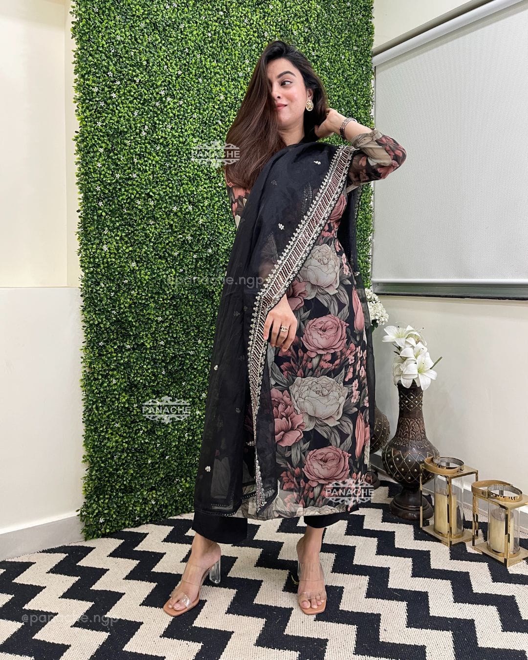 MT Black Embroidery Organza Kurti With Bottom Dupatta Wholesale Shop In Surat	